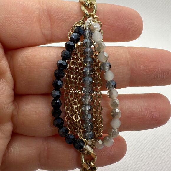 Elly Preston Gold Tone Beaded Multi Strand Chain Bracelet New Blue Gray - Picture 4 of 6